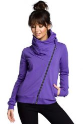 Sportowa Bluza Zapinana na Ukośny Zamek - Fioletowa. Fioletowe bluzy bez kaptura MOE, l, bez wzorów, z bawełny, bez kaptura. Za 273.90 zł.