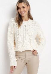 Jasnobeżowy Sweter z Wełną i Bawełną Ozdobiony Grubym Splotem Numike. Brązowe swetry Born2be, na zimę, m, bez wzorów, z bawełny, bez ramiączek. W wyprzedaży za 84.99 zł.