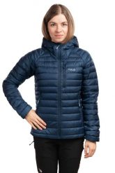 Kurtka puchowa damska Microlight Alpine Women. Niebieskie kurtki RAB, s, bez wzorów, z materiału, bez kaptura. Za 1,079.99 zł.