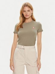 Guess T-Shirt W2YI44 J1314 Zielony Slim Fit. Zielone t-shirty Guess, l, z aplikacjami, z bawełny, bez kołnierzyka, bez ramiączek. Za 109.99 zł.