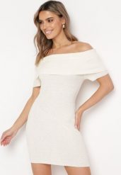 Jasnobeżowa Elastyczna Sukienka Mini Hiszpanka o Taliowanym Kroju Arivens. Brązowe sukienki Born2be, bez wzorów, bez kołnierzyka, bez ramiączek, mini. Za 129.99 zł.