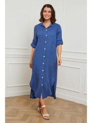 Curvy Lady Lniana sukienka w kolorze niebieskim rozmiar: 40/42. Niebieskie sukienki Curvy Lady, bez wzorów, ze lnu, klasyczne, bez kołnierzyka, bez ramiączek, maxi. Za 143.22 zł.