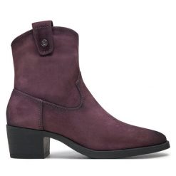 Kowbojki Caprice. Fioletowe botki Caprice, bez wzorów, bez obcasa, na słupku, bez zapięcia. Za 219.99 zł.