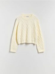 Strukturalny sweter - kremowy. Białe swetry Reserved, l, bez wzorów, z dzianiny, bez ramiączek. Za 129.99 zł.