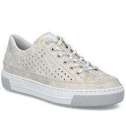 Półbuty damskie ażurowe komfortowe miękkie beżowe Rieker L8849-60. Brązowe półbuty wsuwane Rieker, w ażurowe wzory, ze skóry ekologicznej, bez obcasa. Za 339.00 zł.