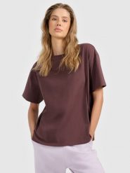 4F T-shirt loose gładki damski - brązowy XS. Brązowe t-shirty 4f, uniwersalny, bez wzorów, z dzianiny, bez kołnierzyka, bez ramiączek. Za 59.99 zł.