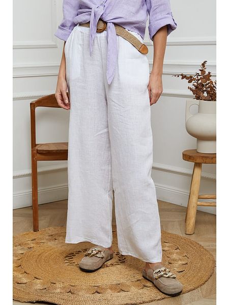 Joséfine Lniane spodnie w kolorze białym rozmiar: S. Białe spodnie materiałowe Joséfine, bez wzorów, ze lnu. Za 162.11 zł.