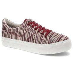 Trampki damskie Tamaris, materiał tekstylny z wyraźnym wzorem z klasycznym sznurowaniem oraz grubą płaską podeszwą, czerwono-beżowe, 1-23602-28-577. Czerwone trampki Tamaris, bez wzorów, z gumy, eleganckie, bez zapięcia. Za 119.00 zł.
