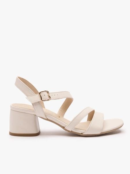 Kremowe sandały z pasków. Brązowe sandały Ryłko, bez wzorów, ze skóry, eleganckie, bez obcasa, na obcasie, bez zapięcia. Za 399.99 zł.