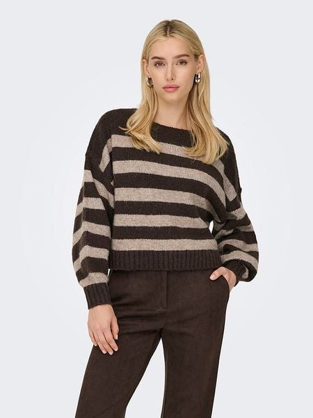 ONLY Sweter w kolorze ciemnobrązowo-beżowym rozmiar: XS. Brązowe swetry ONLY, xs, bez wzorów, ze splotem, bez ramiączek. Za 83.62 zł.