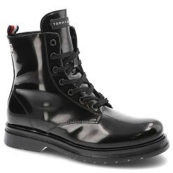 Czarne Botki Tommy Hilfiger Modne Buty Damskie. Czarne botki Tommy Hilfiger, bez wzorów, ze skóry ekologicznej, eleganckie, bez obcasa, na obcasie, bez zapięcia. Za 429.00 zł.