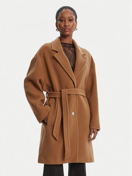 PINKO Płaszcz wełniany 105685 A2SM Brązowy Regular Fit. Brązowe płaszcze Pinko, na zimę, xl, bez wzorów, z wełny, bez kaptura. Za 2,229.00 zł.