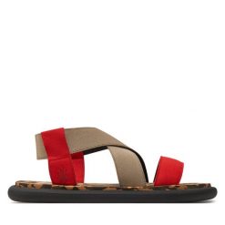 Sandały Fly London. Czerwone sandały Fly London, bez wzorów, bez obcasa, na płaskiej podeszwie, bez zapięcia. Za 379.99 zł.