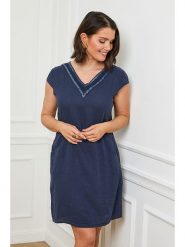 Curvy Lady Lniana sukienka w kolorze granatowym rozmiar: 44/46. Niebieskie sukienki Curvy Lady, na co dzień, bez wzorów, ze lnu, klasyczne, bez kołnierzyka, bez ramiączek, mini, proste. Za 147.95 zł.