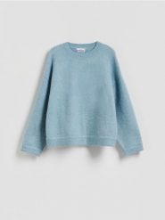 Sweter z wełną i moherem - niebieski. Niebieskie swetry Reserved, l, bez wzorów, z dzianiny, bez ramiączek. Za 259.99 zł.