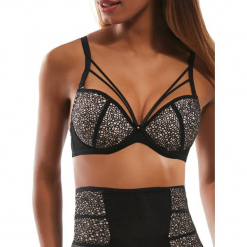 Biustonosz brassiere w kolorze czarnym. Czarne biustonosze marki Kris Line, z haftami. W wyprzedaży za 99.95 zł.