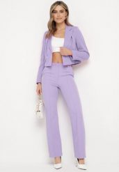 Fioletowe Garniturowe Spodnie z Wysokim Stanem i Szerokimi Nogawkami Abigaille. Fioletowe jeansy Born2be, bez wzorów, z jeansu, eleganckie, z podwyższonym stanem. Za 109.99 zł.