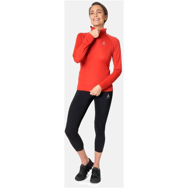 Bluza tech. damska Odlo Mid layer ESSENTIAL 1/2 ZIP. Czerwone bluzy ODLO, bez wzorów, sportowe, bez ramiączek, bez kaptura. Za 289.99 zł.