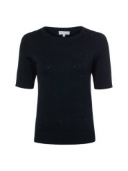 Marie Lund Damski sweter z krótkim rękawem Kobiety wiskoza czarny jednolity, M. Czarne swetry Marie Lund, m, bez wzorów, z dzianiny, bez ramiączek. Za 179.95 zł.