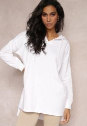 Biała Asymetryczna Bluza z Kapturem Oversize Kavita. Białe bluzy Renee, xs, bez wzorów, casualowe, bez ramiączek, z kapturem. W wyprzedaży za 35.99 zł.