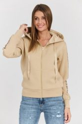 GUESS Beżowa damska bluza Hood Studs Logo, Rozmiar S. Brązowe bluzy Guess, s, z aplikacjami, z elastanu, bez ramiączek, bez kaptura. W wyprzedaży za 394.99 zł.
