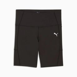Damskie spodenki do biegania Puma. Czarne szorty sportowe Puma, bez wzorów, z materiału, z podwyższonym stanem, do biegania. Za 264.99 zł.