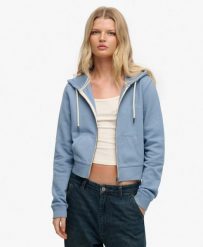 Superdry Krótka bluza z kapturem Essential Logo 100% bawełna – Tidal Blue. Niebieskie bluzy Superdry, bez wzorów, z bawełny, z kapturem. Za 323.50 zł.