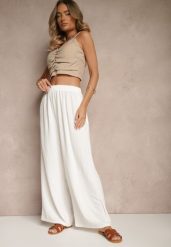 Białe Szerokie Spodnie Typu Palazzo High Waist Araneira. Białe jeansy Renee, l, bez wzorów, z jeansu, eleganckie, z podwyższonym stanem. W wyprzedaży za 39.99 zł.