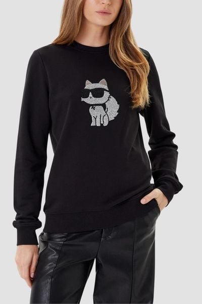 KARL LAGERFELD Bluza czarna damska z cyrkoniami Ikon RS, Rozmiar XS. Czarne bluzy KARL LAGERFELD, xs, bez wzorów, z bawełny, bez kaptura. W wyprzedaży za 669.99 zł.