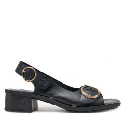 Sandały Fly London. Czarne sandały Fly London, bez wzorów, bez obcasa, na słupku, bez zapięcia. Za 509.99 zł.