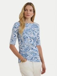 LAUREN RALPH LAUREN Bluzka 200P09110001 Niebieski jasny Slim Fit. Niebieskie bluzki Lauren Ralph Lauren, xl, bez wzorów, z bawełny, bez kołnierzyka, bez ramiączek. Za 329.99 zł.