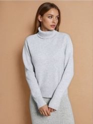 Golf w stylu basic - szary. Szare swetry Sinsay, l, bez wzorów, bez ramiączek. Za 49.99 zł.