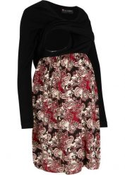 Sukienka ciążowa i do karmienia piersią, 2 w 1. Czarne sukienki bonprix, z aplikacjami, z dzianiny, bez kołnierzyka, moda ciążowa, bez ramiączek. Za 144.99 zł.