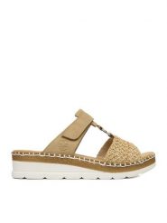 Rieker Klapki CEO-V1243-60 Beżowy. Brązowe klapki Rieker, bez wzorów, ze skóry, bez obcasa, bez zapięcia. Za 319.99 zł.