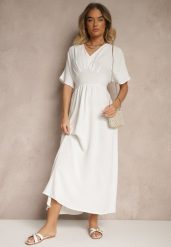 Biała Sukienka o Rozkloszowanym Kroju z Gumką w Talii Iffine. Białe sukienki Renee, na co dzień, l, bez wzorów, eleganckie, bez kołnierzyka, bez ramiączek, maxi, rozkloszowane. W wyprzedaży za 55.99 zł.