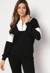 Czarna Bawełniana Bluza z Półgolfem i Krótkim Suwakiem Sorellia. Czarne bluzy Born2be, bez wzorów, z bawełny, bez kaptura. W wyprzedaży za 84.99 zł.