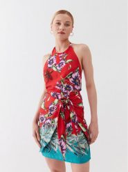 Guess Sukienka letnia W3YK52 WF1T2 Czerwony Slim Fit. Czerwone sukienki Guess, xxl, z aplikacjami, z syntetyku, bez kołnierzyka, bez ramiączek. Za 369.99 zł.