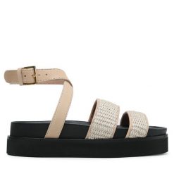 Sandały Alberta Ferretti. Brązowe sandały Alberta Ferretti, bez wzorów, bez obcasa, na płaskiej podeszwie, bez zapięcia. Za 1,039.00 zł.