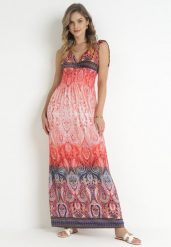 Czerwona Rozkloszowana Sukienka Maxi z Cienkimi Gumkami w Pasie i Kopertowym Dekoltem Clothilda. Czerwone sukienki Born2be, l, bez wzorów, bez kołnierzyka, bez ramiączek, maxi, kopertowe. W wyprzedaży za 76.49 zł.