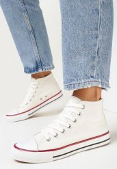 Białe Sznurowane Trampki z Cholewką za Kostkę Socerio. Białe trampki Born2be, bez wzorów, klasyczne, za kostkę, bez zapięcia. Za 19.99 zł.