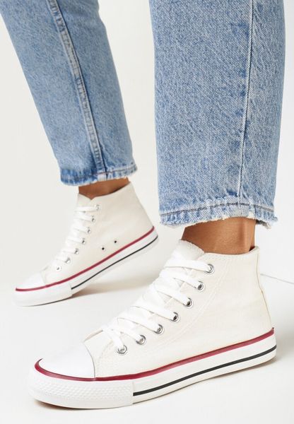 Białe Sznurowane Trampki z Cholewką za Kostkę Socerio. Białe trampki Born2be, bez wzorów, klasyczne, za kostkę, bez zapięcia. Za 19.99 zł.