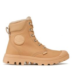 Trapery Palladium. Brązowe traperki Palladium, bez wzorów, sportowe, bez obcasa, bez zapięcia. Za 879.99 zł.