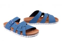 DR. BRINKMANN 701530-5 blau, klapki damskie. Niebieskie klapki Dr. Brinkmann, bez wzorów, z materiału, bez obcasa, bez zapięcia. Za 157.17 zł.