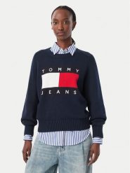 Tommy Jeans Sweter Flag DW0DW23450 Granatowy Regular Fit. Niebieskie swetry Tommy Jeans, xs, bez wzorów, z bawełny, bez ramiączek. Za 489.99 zł.