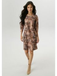 Aniston Sukienka w kolorze jasnobrązowo-czarnym rozmiar: 38. Brązowe sukienki Aniston, bez wzorów, bez kołnierzyka, bez ramiączek, midi. Za 87.40 zł.