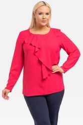 Bluzka wyjatkowa elegancka z żabotem DINA amarant. Bluzki KARKO, plus size, bez wzorów, z elastanu, biznesowe, bez kołnierzyka, plus size, bez ramiączek. Za 79.50 zł.