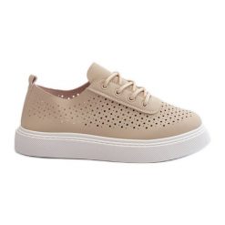 Ażurowe Trampki Sneakersy Na Platformie Beżowe Tanvi beżowy. Brązowe trampki w ażurowe wzory, ze skóry, bez zapięcia. Za 128.00 zł.