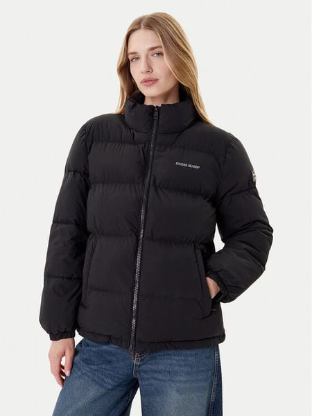 Guess Jeans Kurtka zimowa W4BL21 WGII2 Czarny Regular Fit. Czarne kurtki Guess Jeans, na zimę, l, z aplikacjami, z jeansu, bez kaptura. Za 429.99 zł.