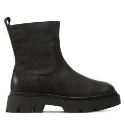 Botki Caprice. Czarne botki Caprice, bez wzorów, bez obcasa, na płaskiej podeszwie, bez zapięcia. Za 299.99 zł.