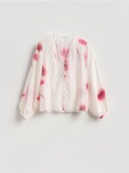 Wzorzysta bluzka - wielobarwny. Bluzki Reserved, l, bez wzorów, z lyocellu, bez kołnierzyka, bez ramiączek. Za 149.99 zł.